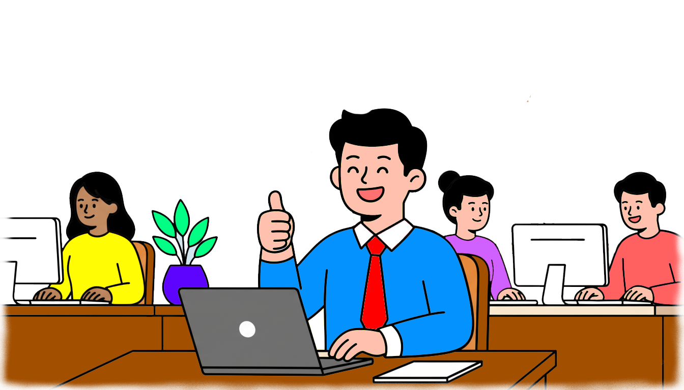 Happy and productive office team